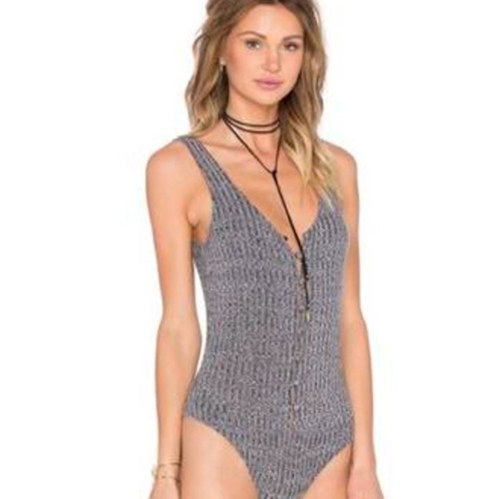 Privacy Please Gray Knit Bodysuit